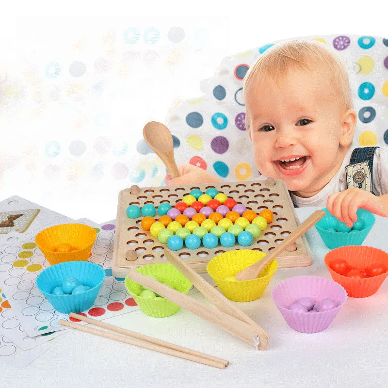 Children's toys Montessori wooden toys hands training brain Clip beads puzzle math game baby early educational toys for children