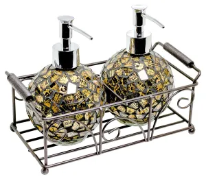 Febland Gold Glass Mosaic Soap Dispenser Set, 25 x 25 x 10 cm