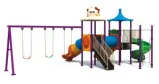 Gold Green and Yellow outdoor Playground 4-Slide 3-Swing with blue roof