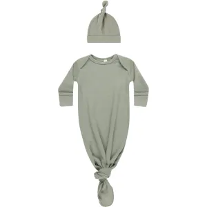 Quincy Mae Knotted Baby Gown   Hat Set | Basil