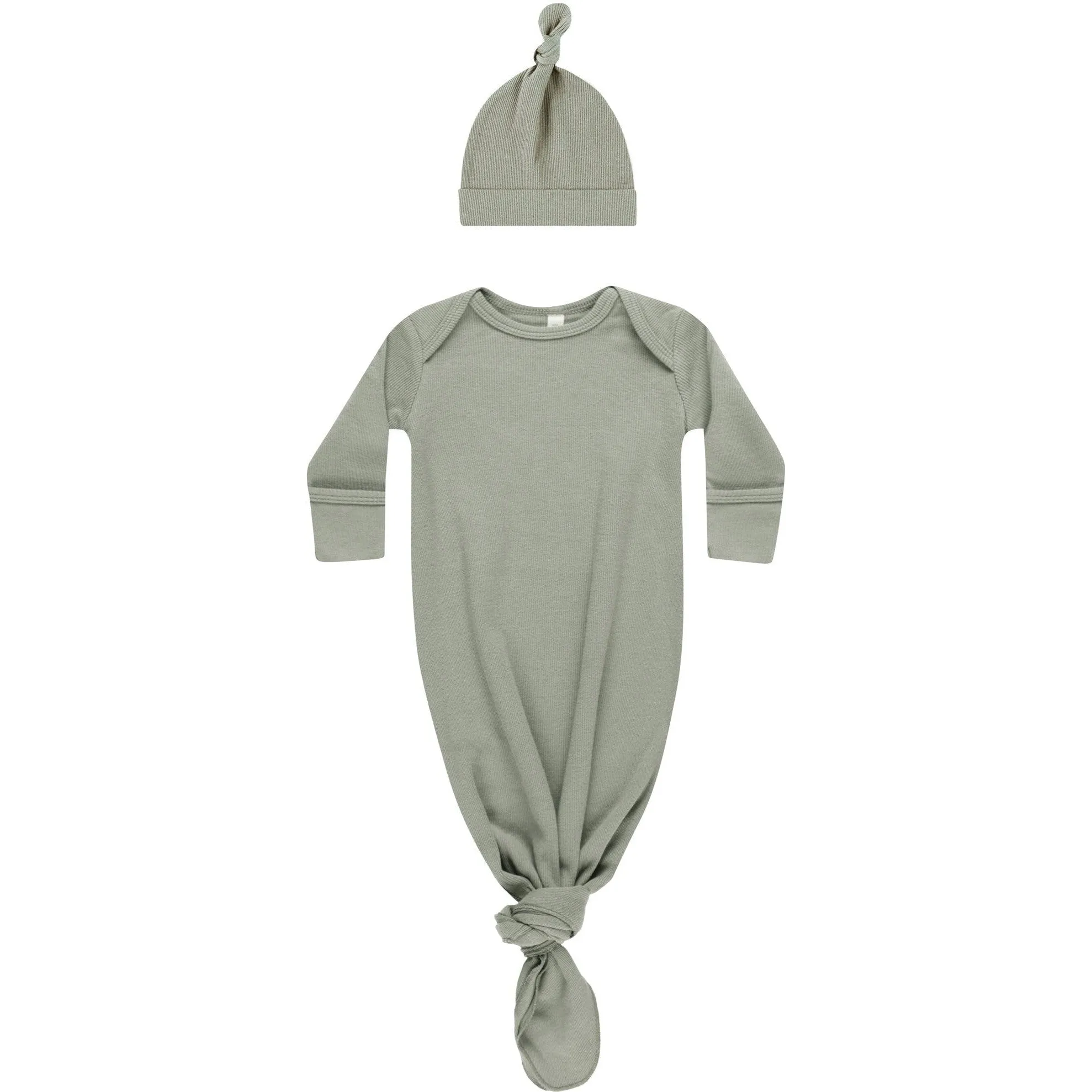 Quincy Mae Knotted Baby Gown   Hat Set | Basil