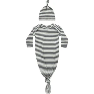 Quincy Mae Knotted Baby Gown   Hat Set | Indigo Stripe