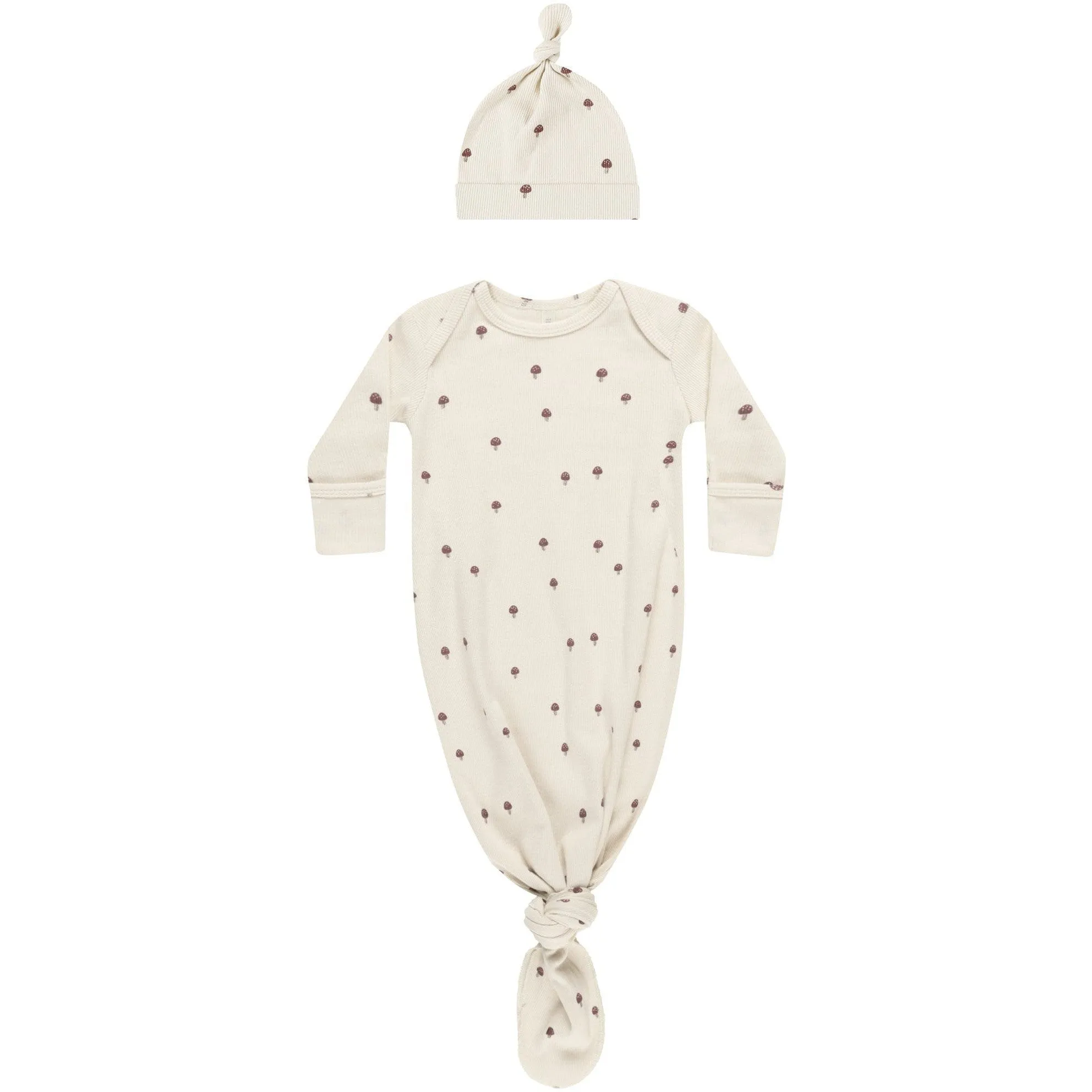 Quincy Mae Knotted Baby Gown   Hat Set | Mushrooms